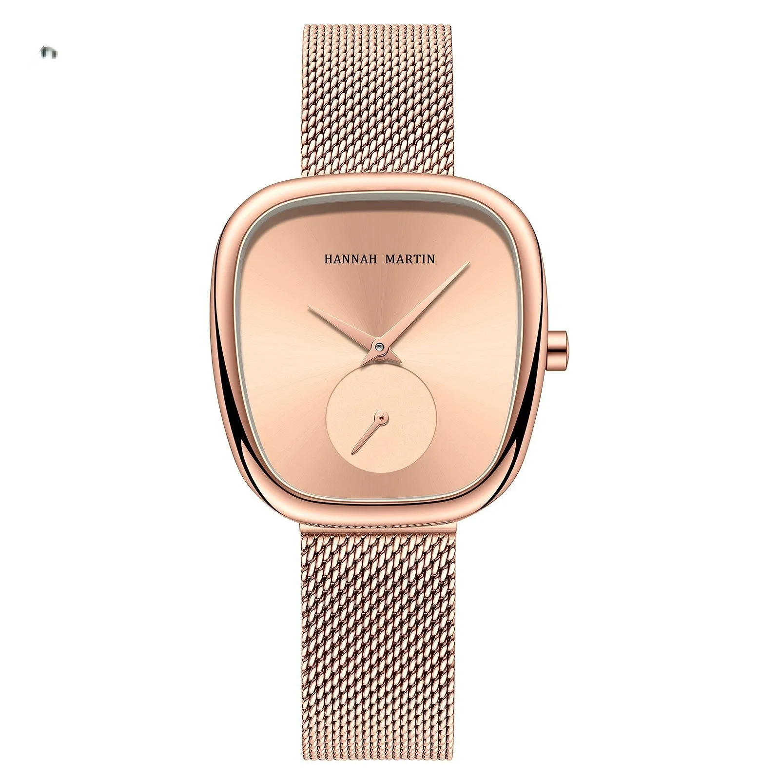 Stainless Steel Milan Mesh Quartz Watch Creative Two-Pin Half Tonneau Design
