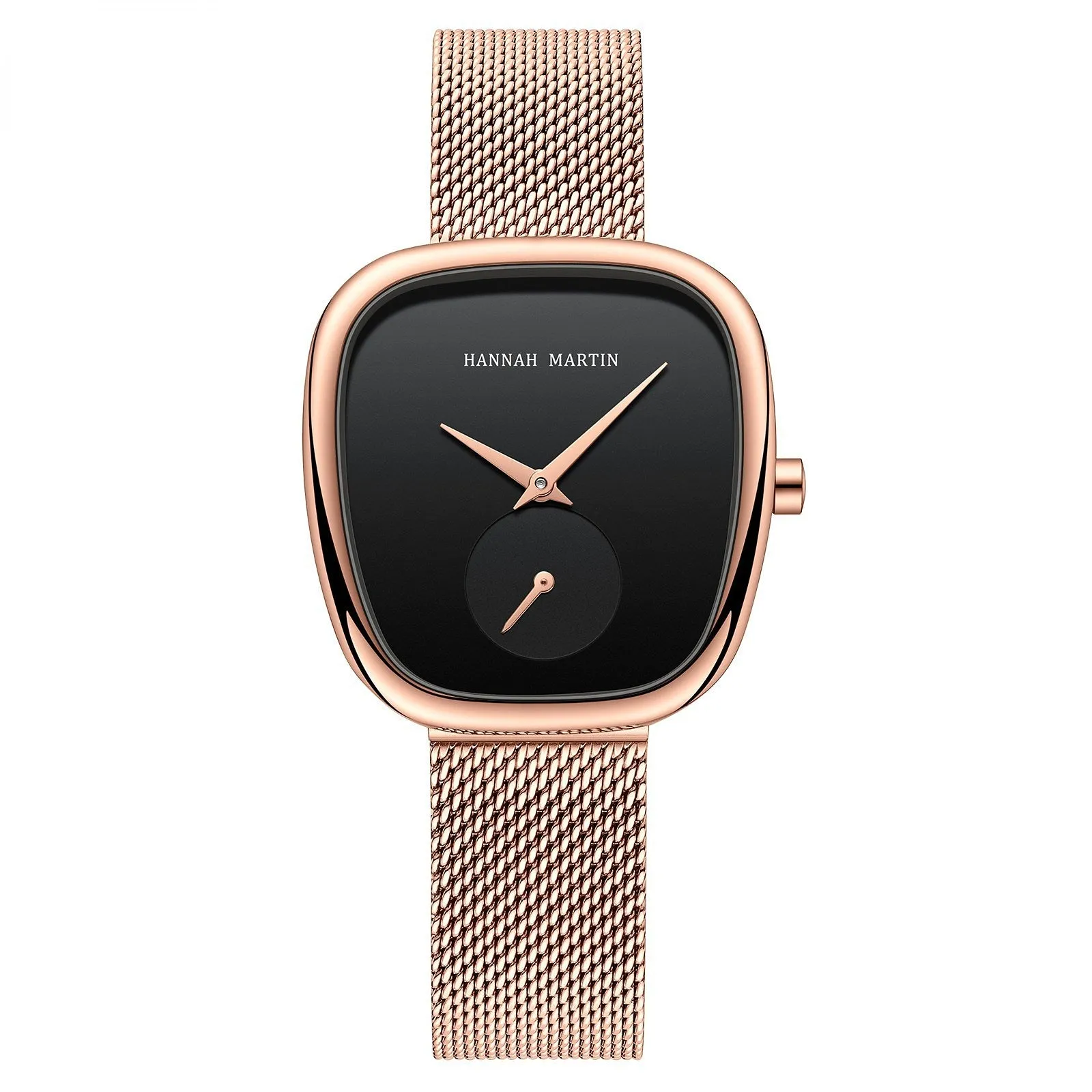 Stainless Steel Milan Mesh Quartz Watch Creative Two-Pin Half Tonneau Design