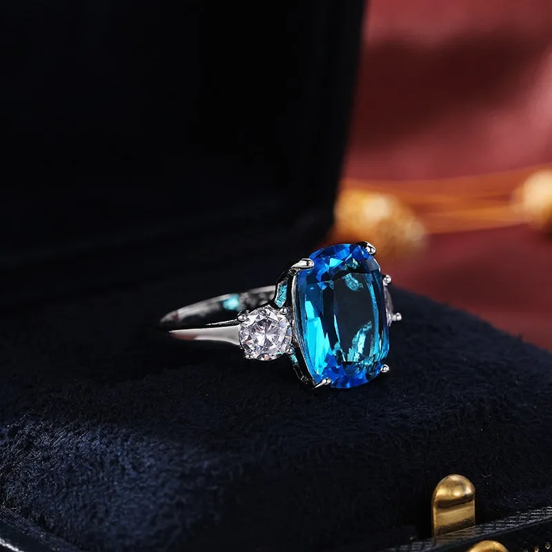 Statement Jewelry Luxury Blue Radiant Cut Cubic Zircon Cocktail Ring for Girl