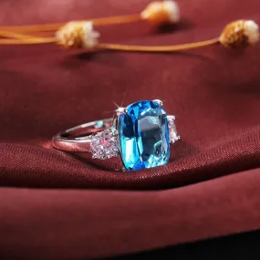 Statement Jewelry Luxury Blue Radiant Cut Cubic Zircon Cocktail Ring for Girl