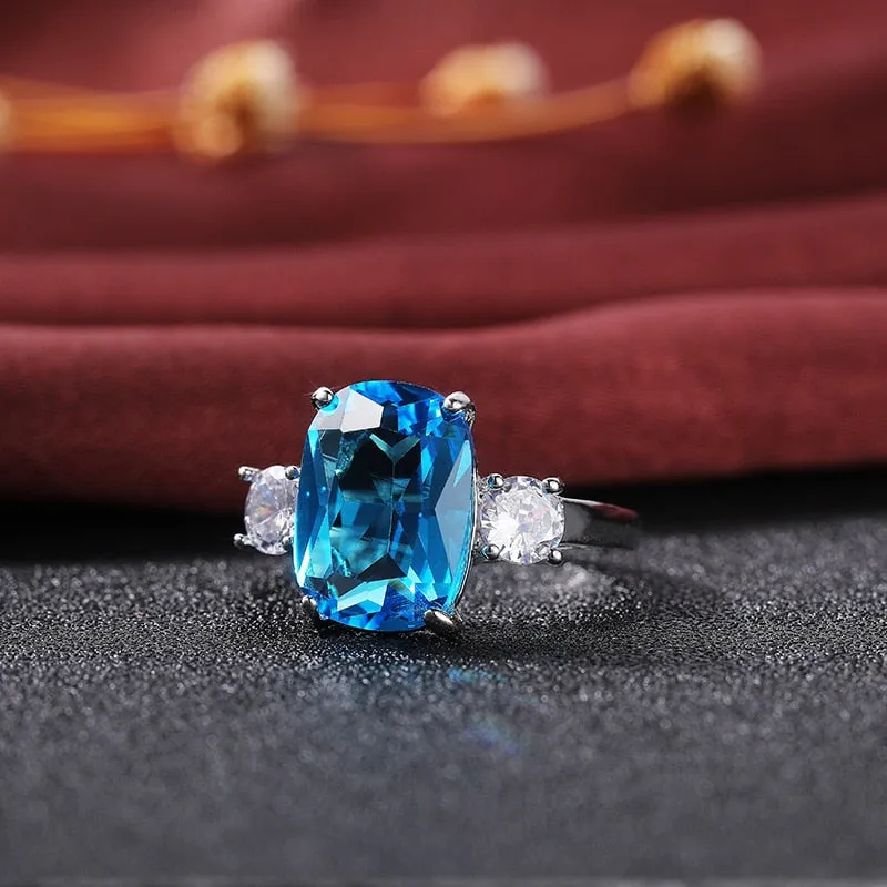 Statement Jewelry Luxury Blue Radiant Cut Cubic Zircon Cocktail Ring for Girl