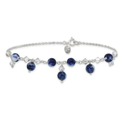 Sterling Silver Clear Crystal & Lapis Anklet Bracelet