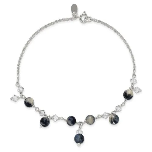 Sterling Silver Clear Crystal & Lapis Anklet Bracelet