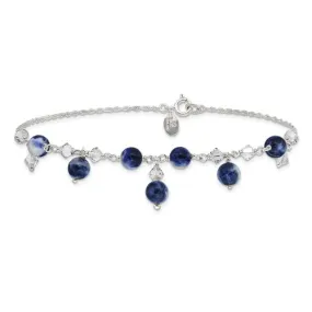 Sterling Silver Clear Crystal & Lapis Anklet Bracelet