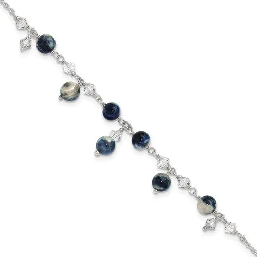 Sterling Silver Clear Crystal & Lapis Anklet Bracelet