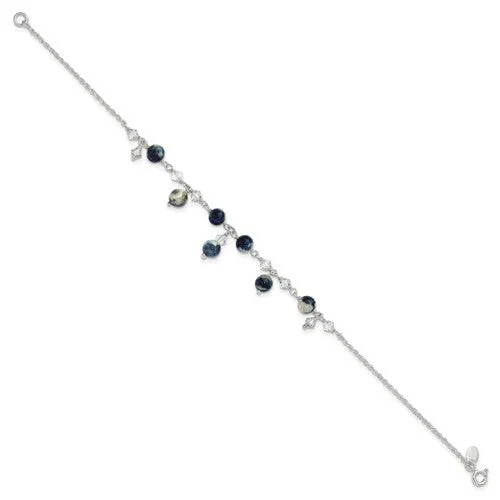 Sterling Silver Clear Crystal & Lapis Anklet Bracelet