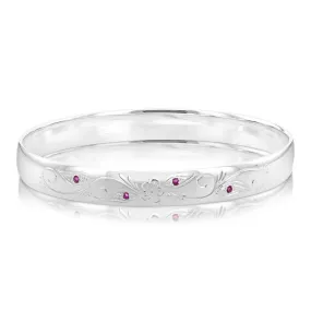 Sterling Silver Hand Engraved Ruby 65mm Bangle
