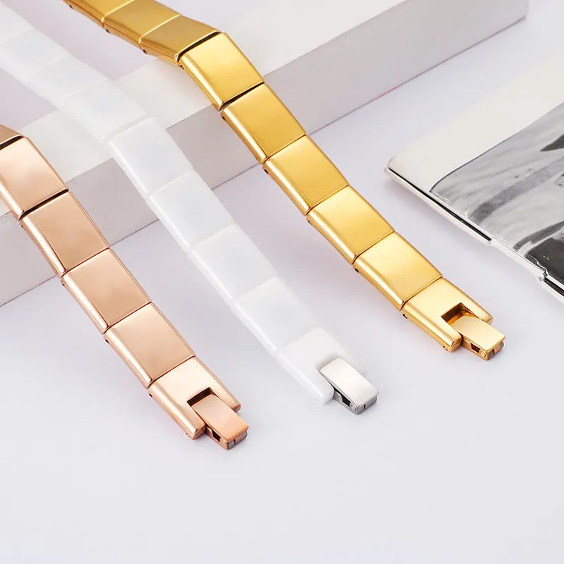 Stylish Titanium Steel Multi-Color Ceramic Magnet Bracelet for Men and Women Couples