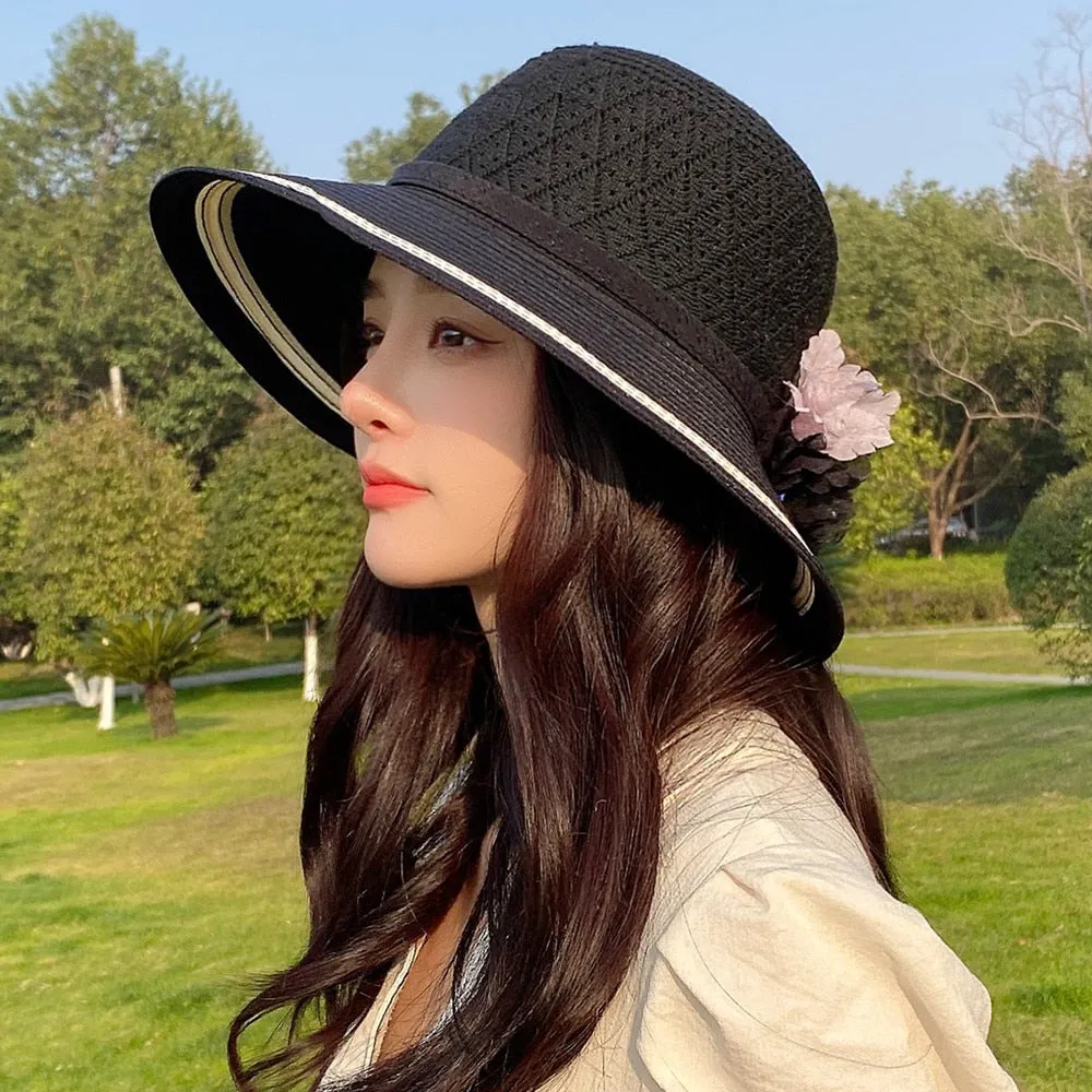 Summer Hats For Women Fashion Flowers Design Straw Hat  Sun Hat Travel Beach Hat