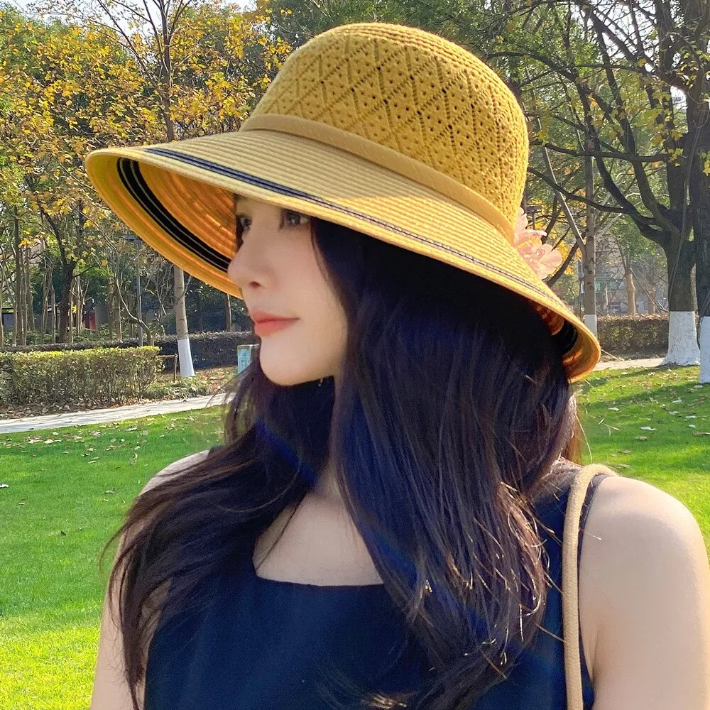 Summer Hats For Women Fashion Flowers Design Straw Hat  Sun Hat Travel Beach Hat