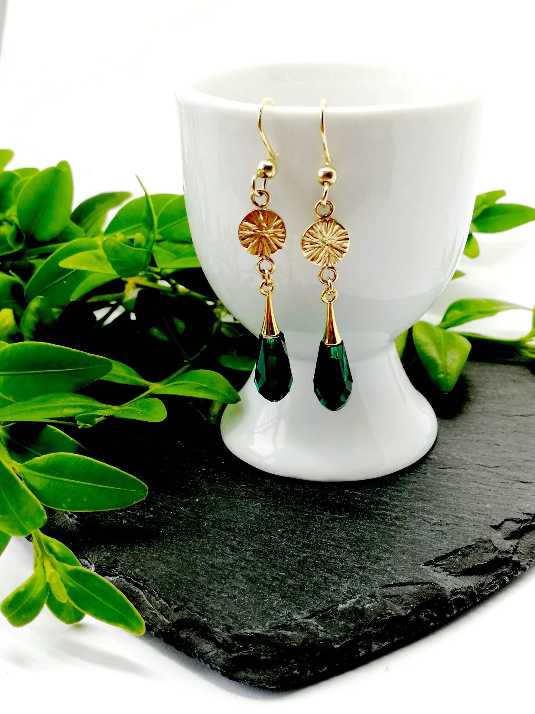 Teardrop Emerald Green Drop Gold filled 9ct Earrings