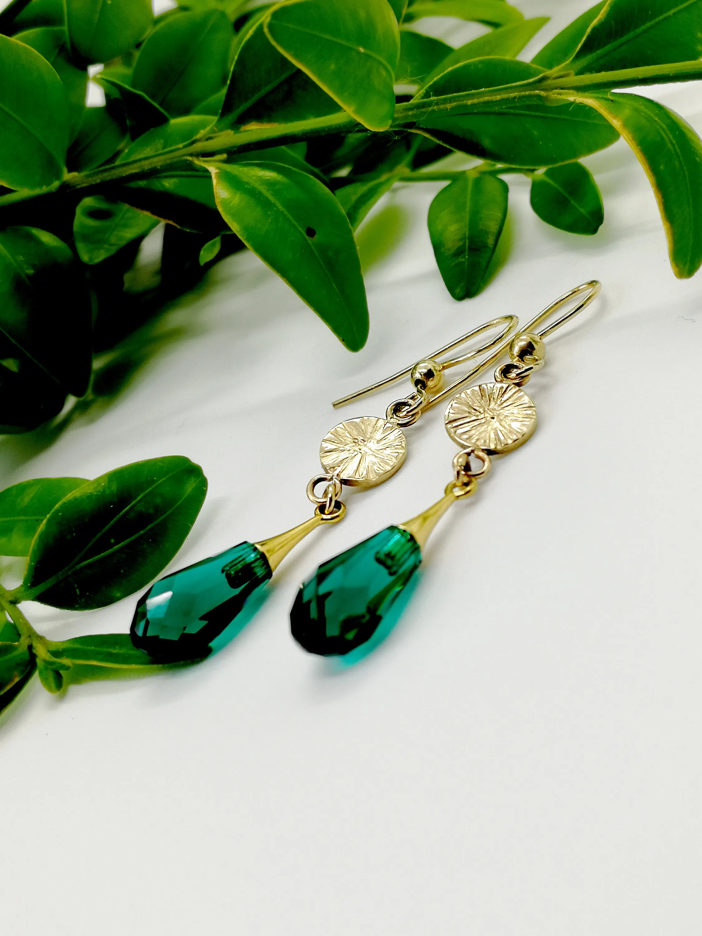 Teardrop Emerald Green Drop Gold filled 9ct Earrings