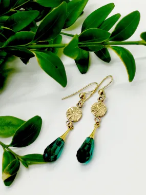 Teardrop Emerald Green Drop Gold filled 9ct Earrings