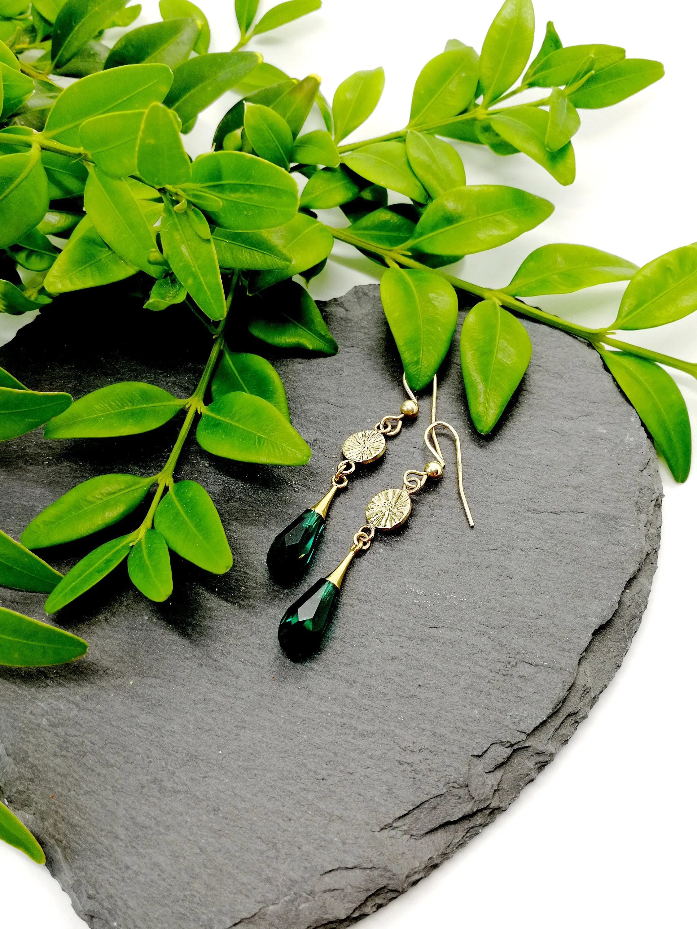 Teardrop Emerald Green Drop Gold filled 9ct Earrings