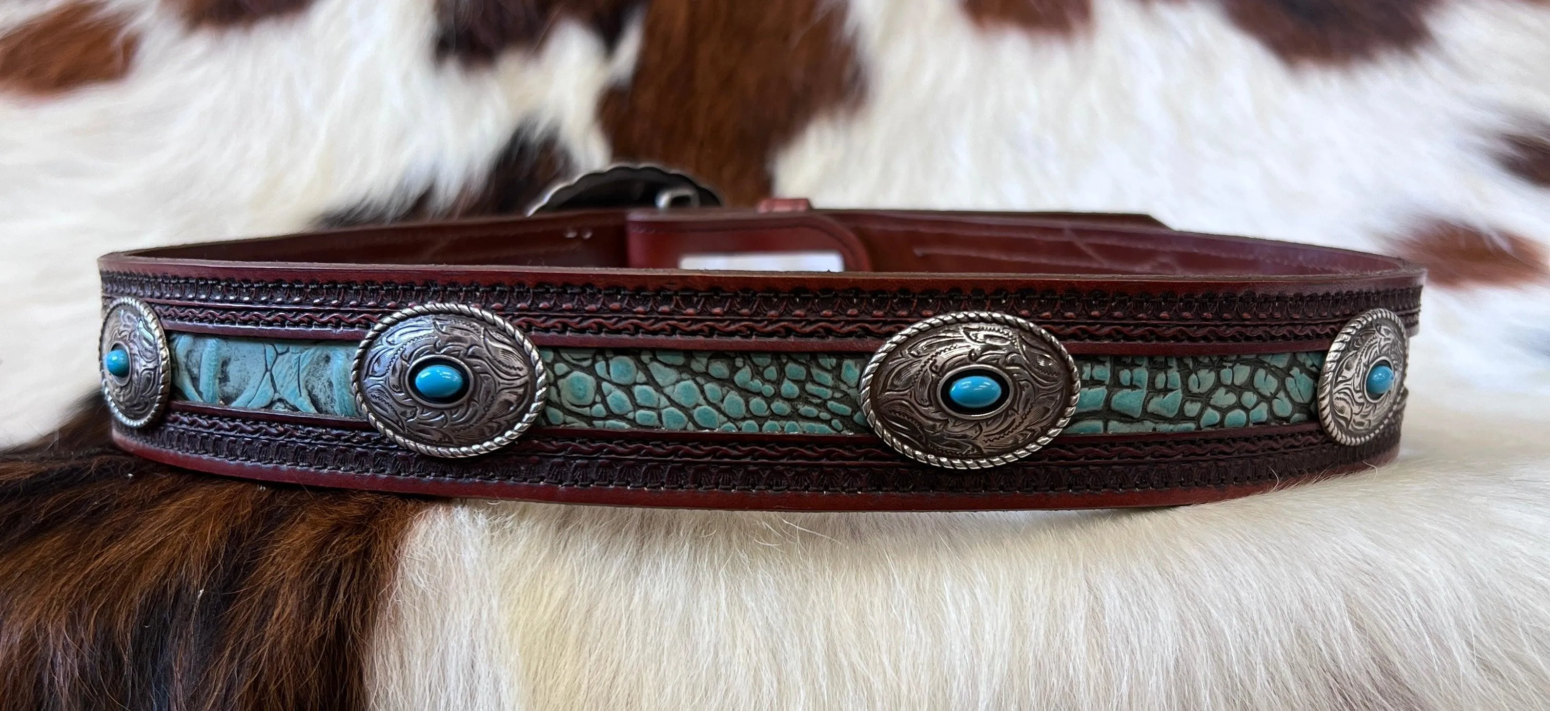 Texas Leather Women's Brown & Aqua Crocodile Leather Fashion Belt 7461253C