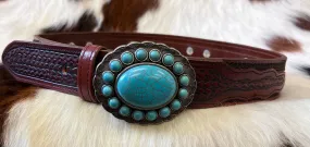 Texas Leather Women's Brown & Aqua Crocodile Leather Fashion Belt 7461253C