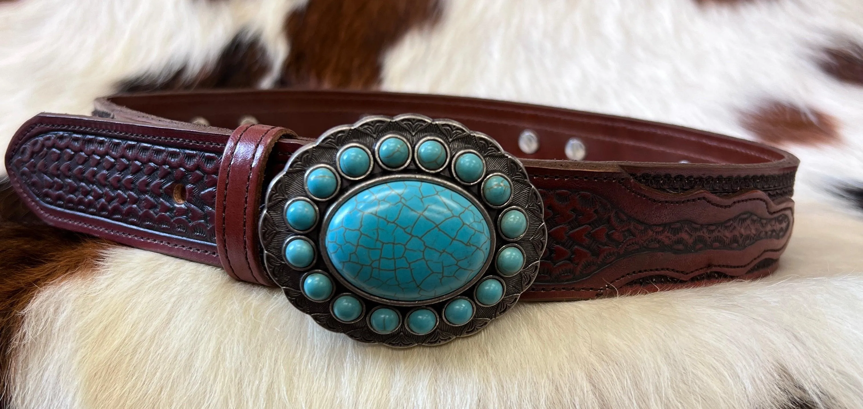 Texas Leather Women's Brown & Aqua Crocodile Leather Fashion Belt 7461253C