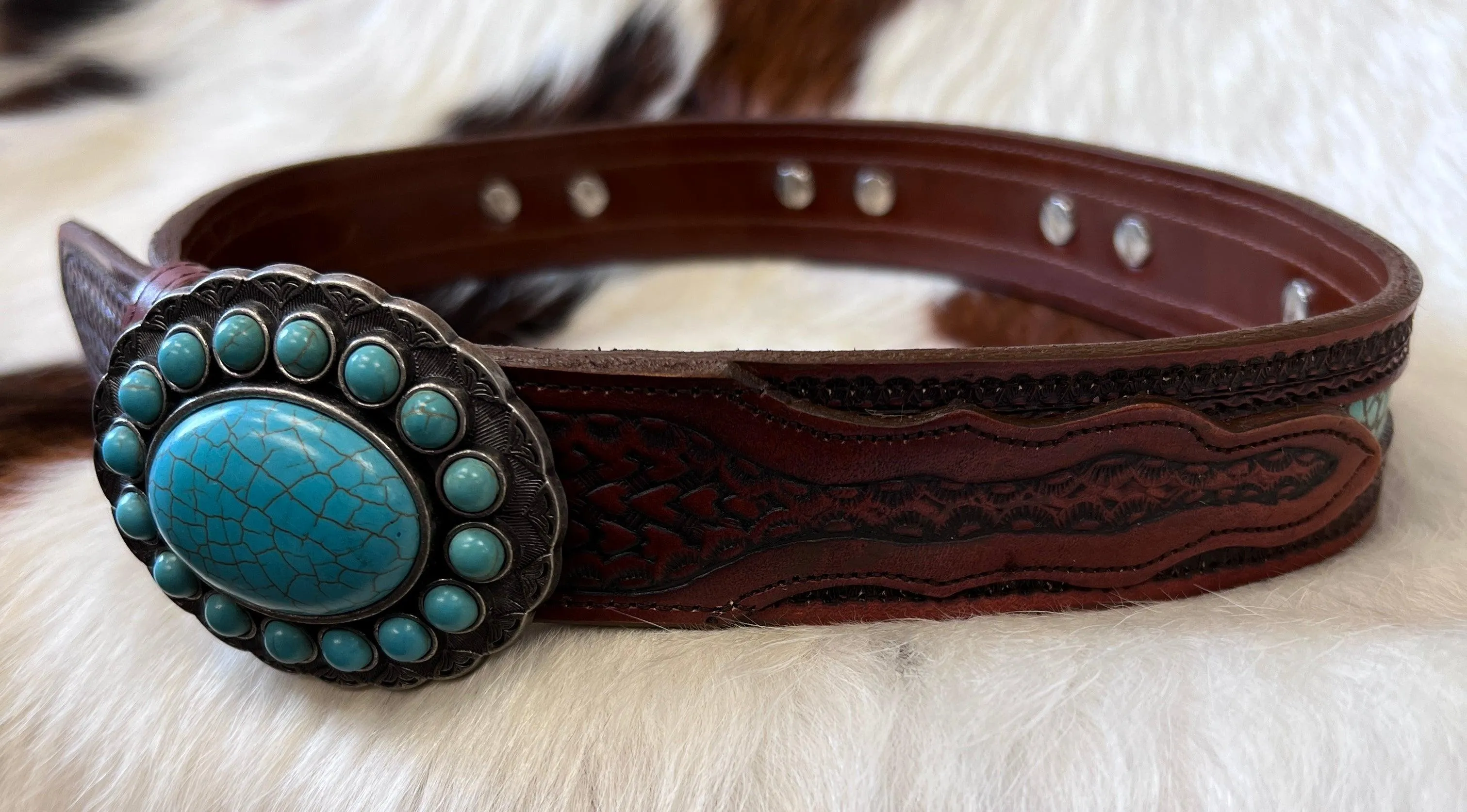 Texas Leather Women's Brown & Aqua Crocodile Leather Fashion Belt 7461253C