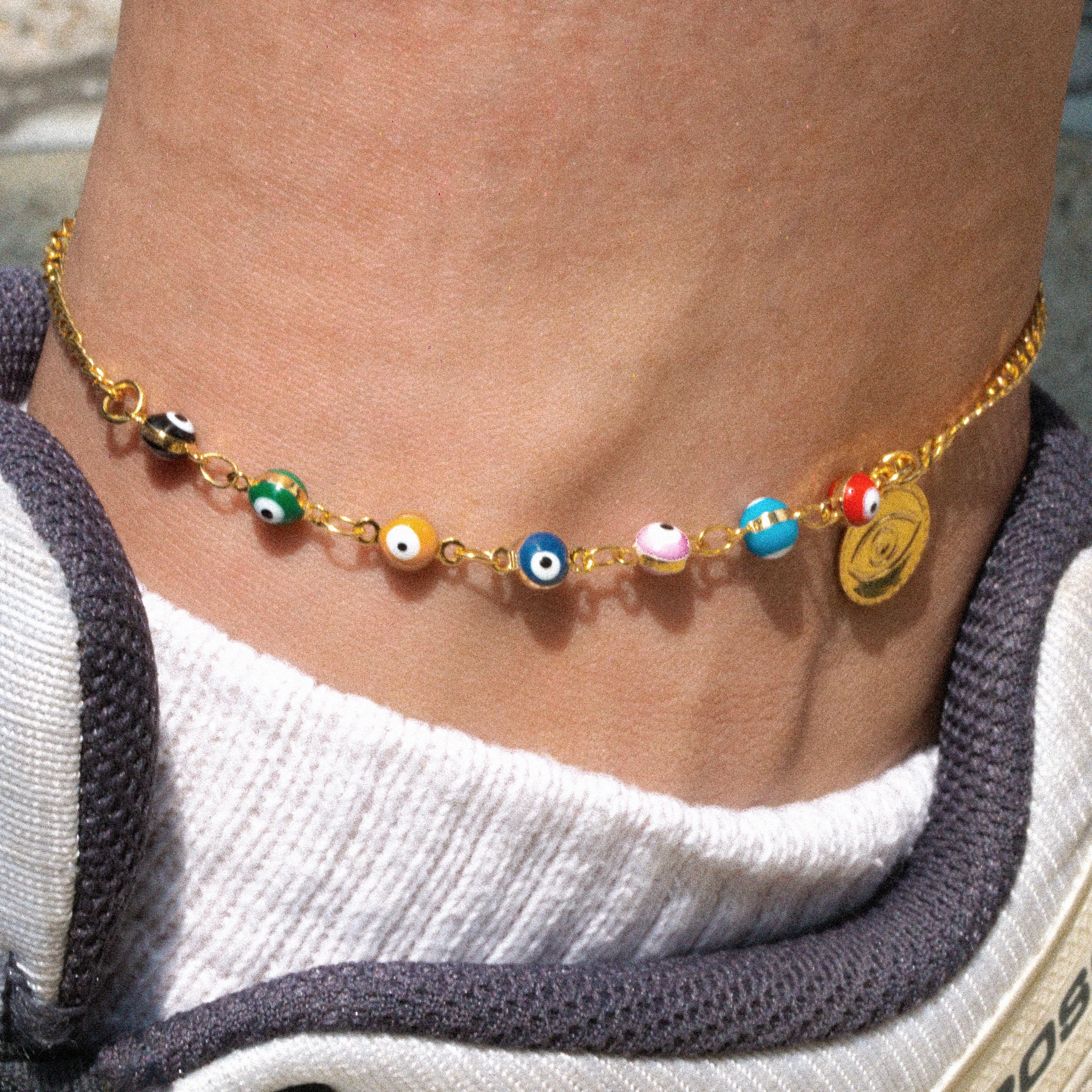 THE MULTI COLOR EVIL EYE CHARM ANKLET