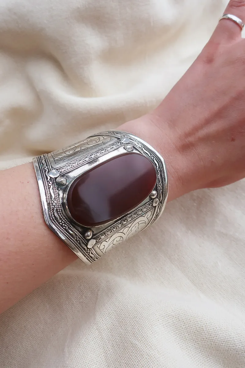 Turkish Silver Plated Brass Bangle with Carnelian