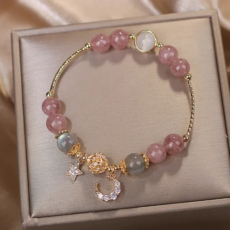 Unique Fashion Firecracker Crystal Beaded Bracelet Friendship Glass Bracelets for Girls Star Moon Cloud Flower Jewelry