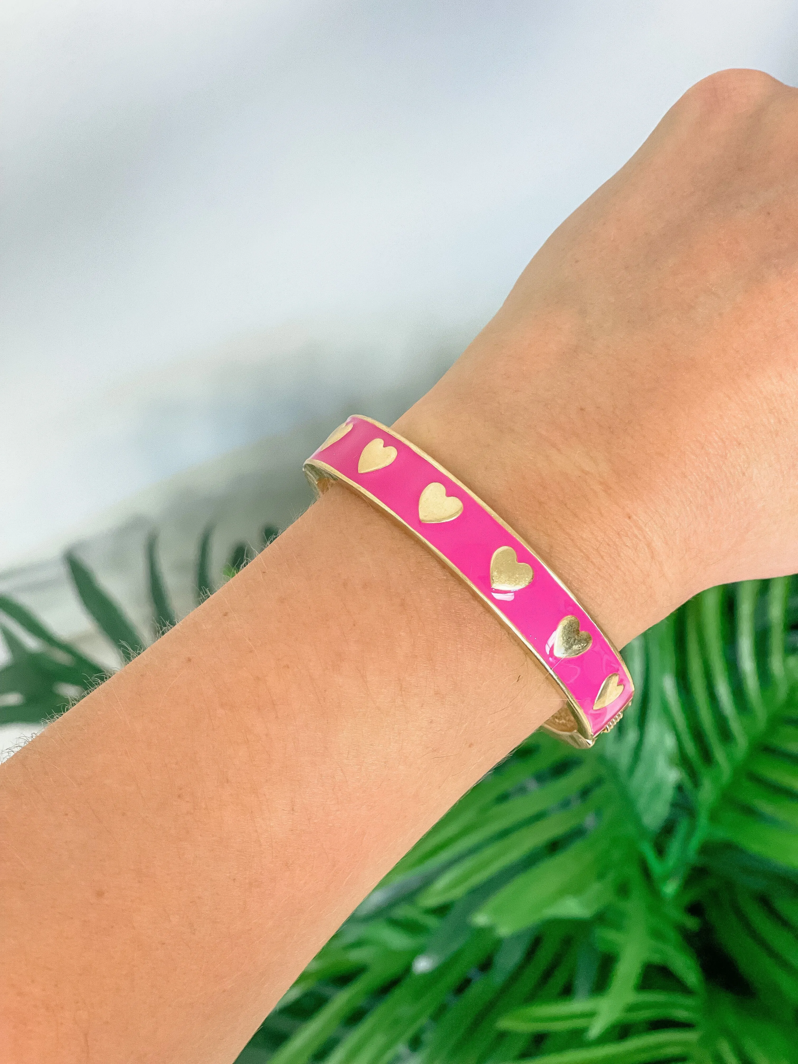 Valentine's Heart Hinge Bangle - Fuchsia