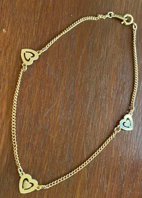 Vintage Avon Gold Tone Heart Ankle Bracelet 9.5" Long