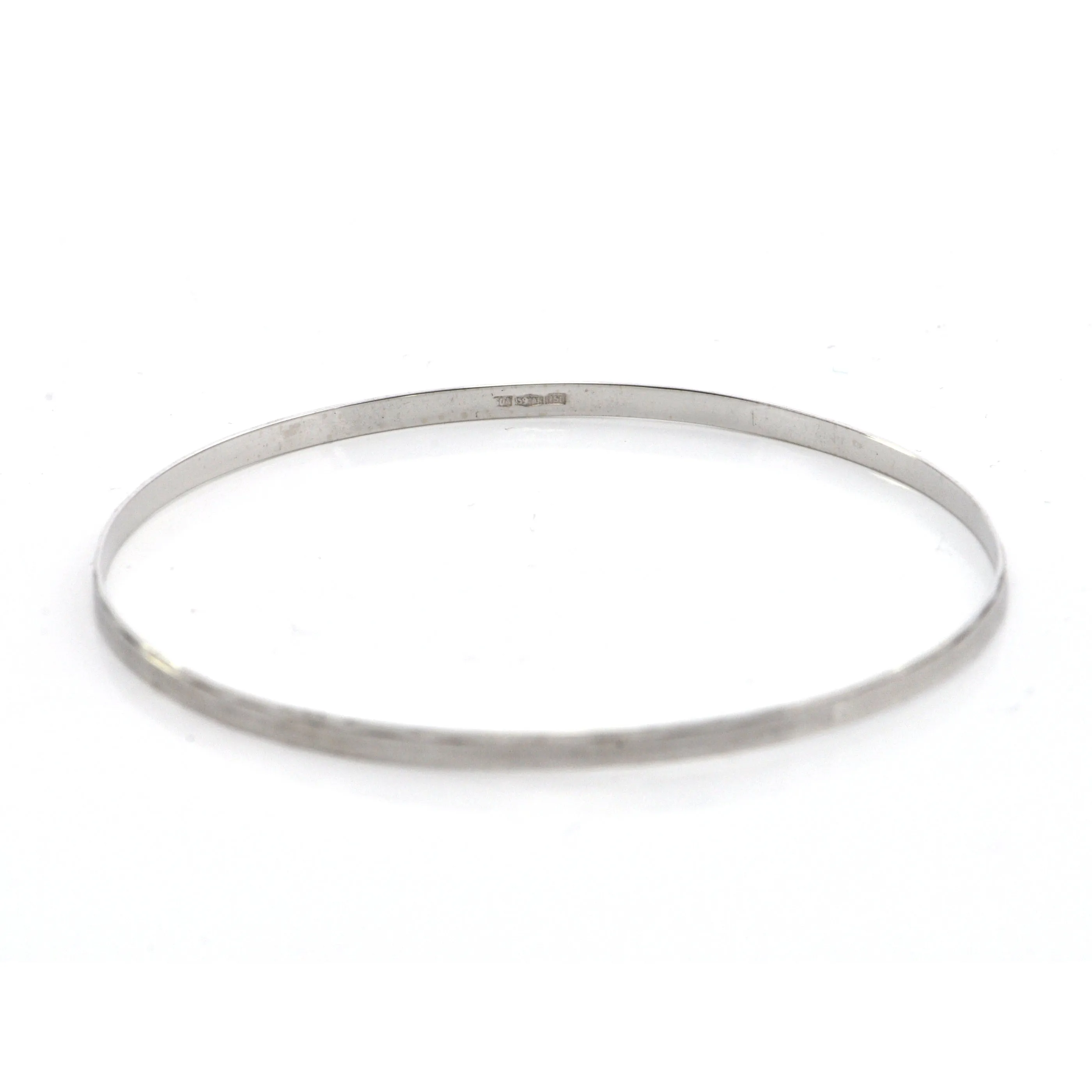 Vintage Italian 18K White Gold Bangle Bracelet with Rectangular Etching