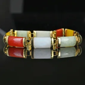 Vintage Multi Color Gold Jade Bracelet