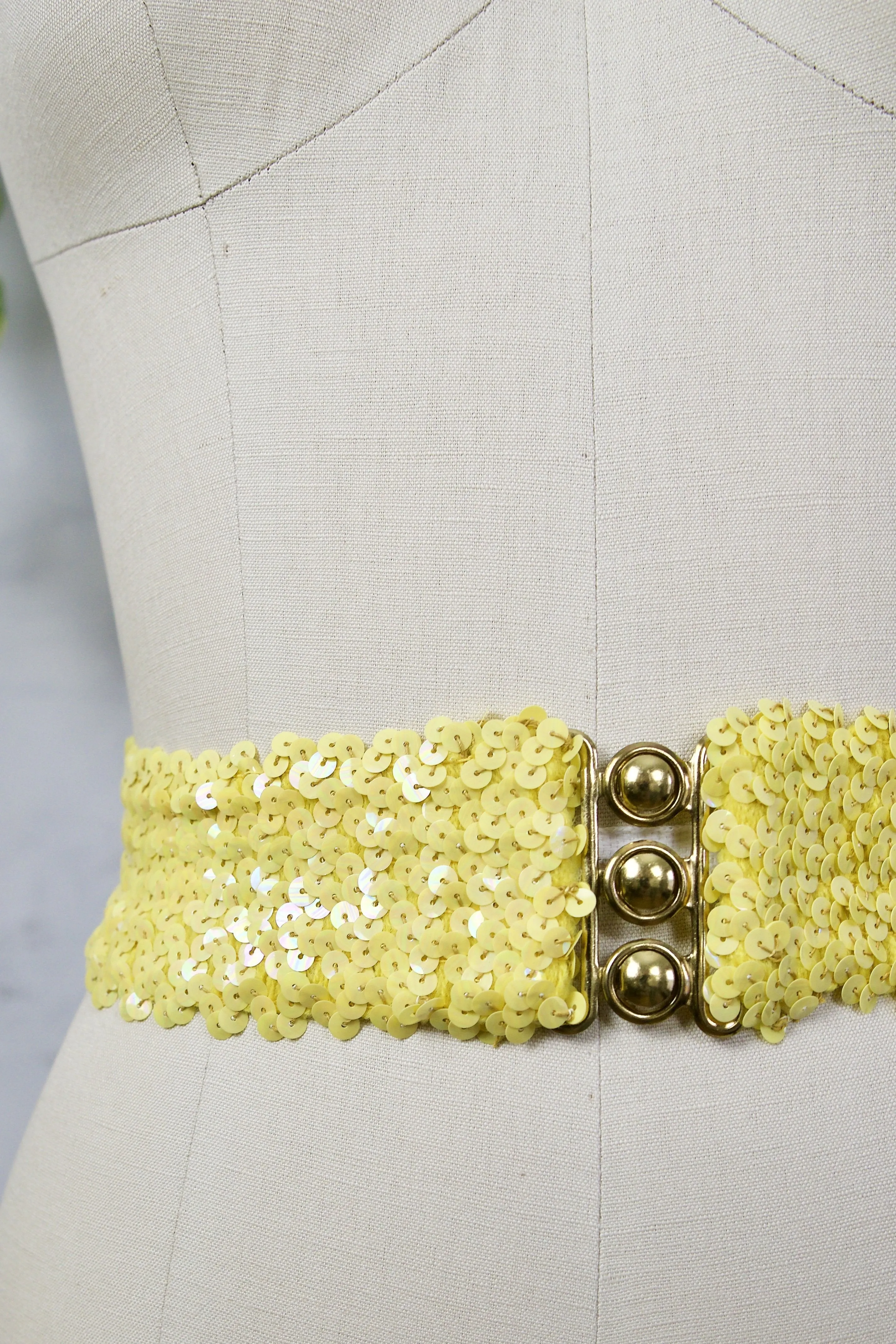 Vintage Yellow Sequin Stretch Disco Belt