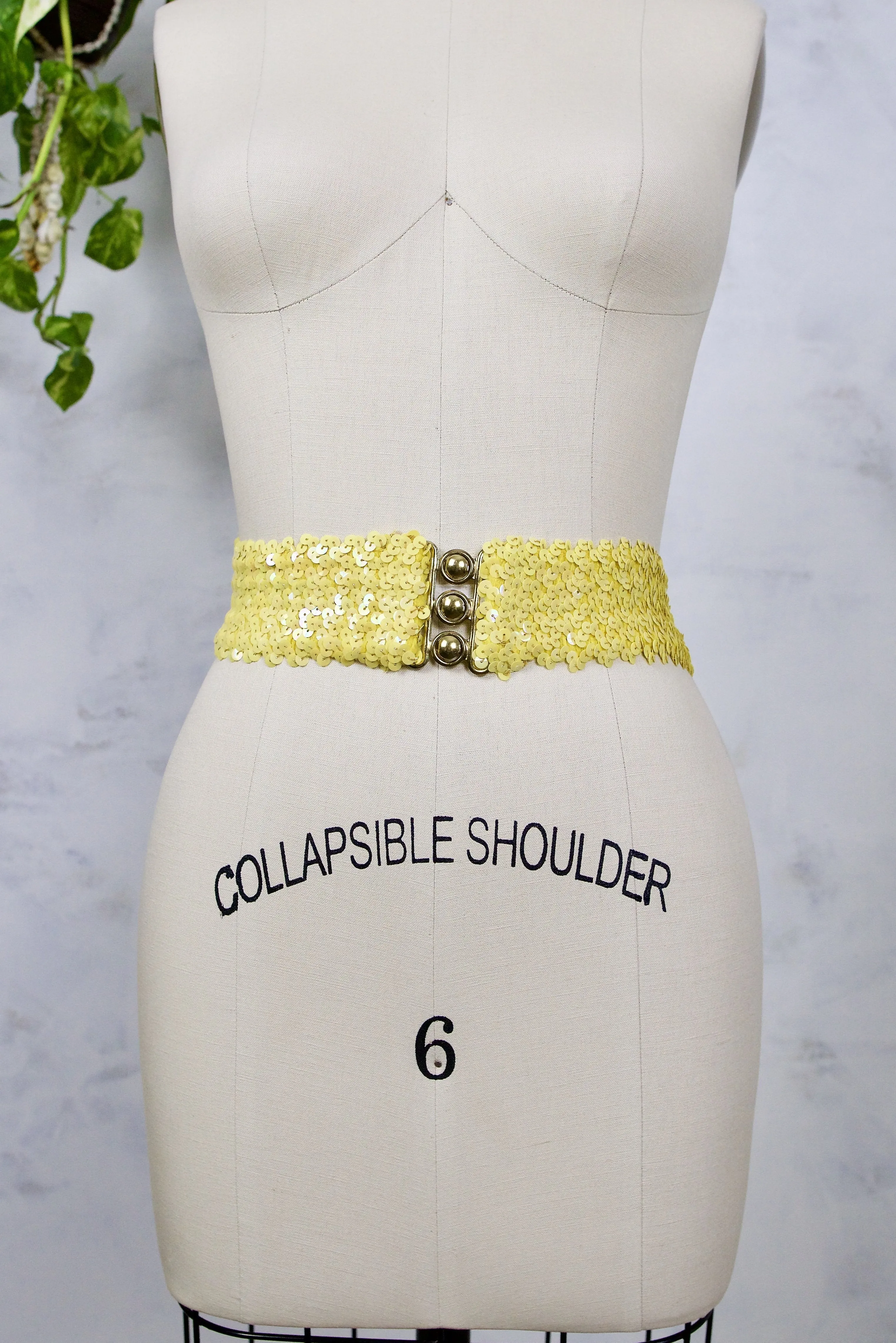 Vintage Yellow Sequin Stretch Disco Belt