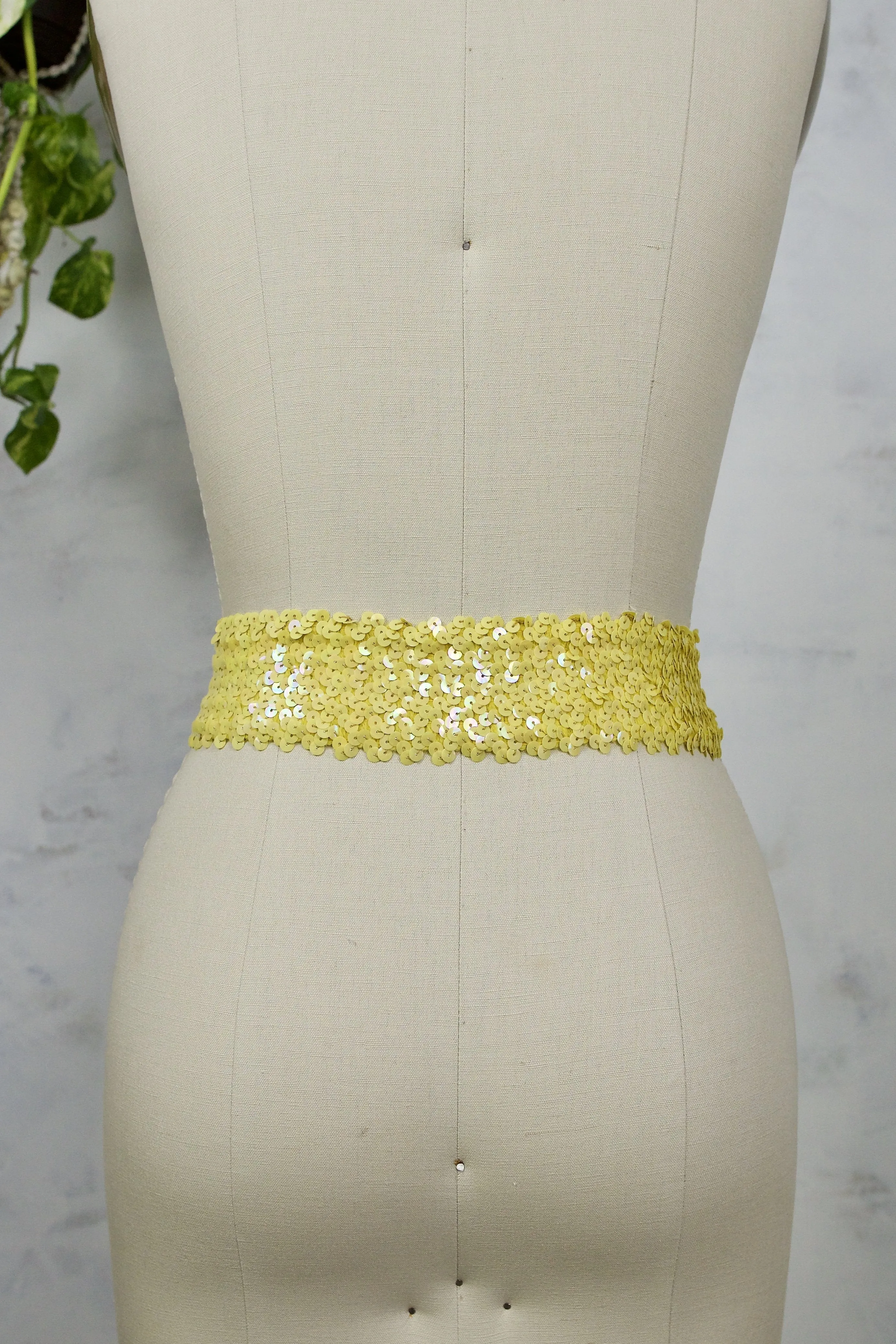 Vintage Yellow Sequin Stretch Disco Belt