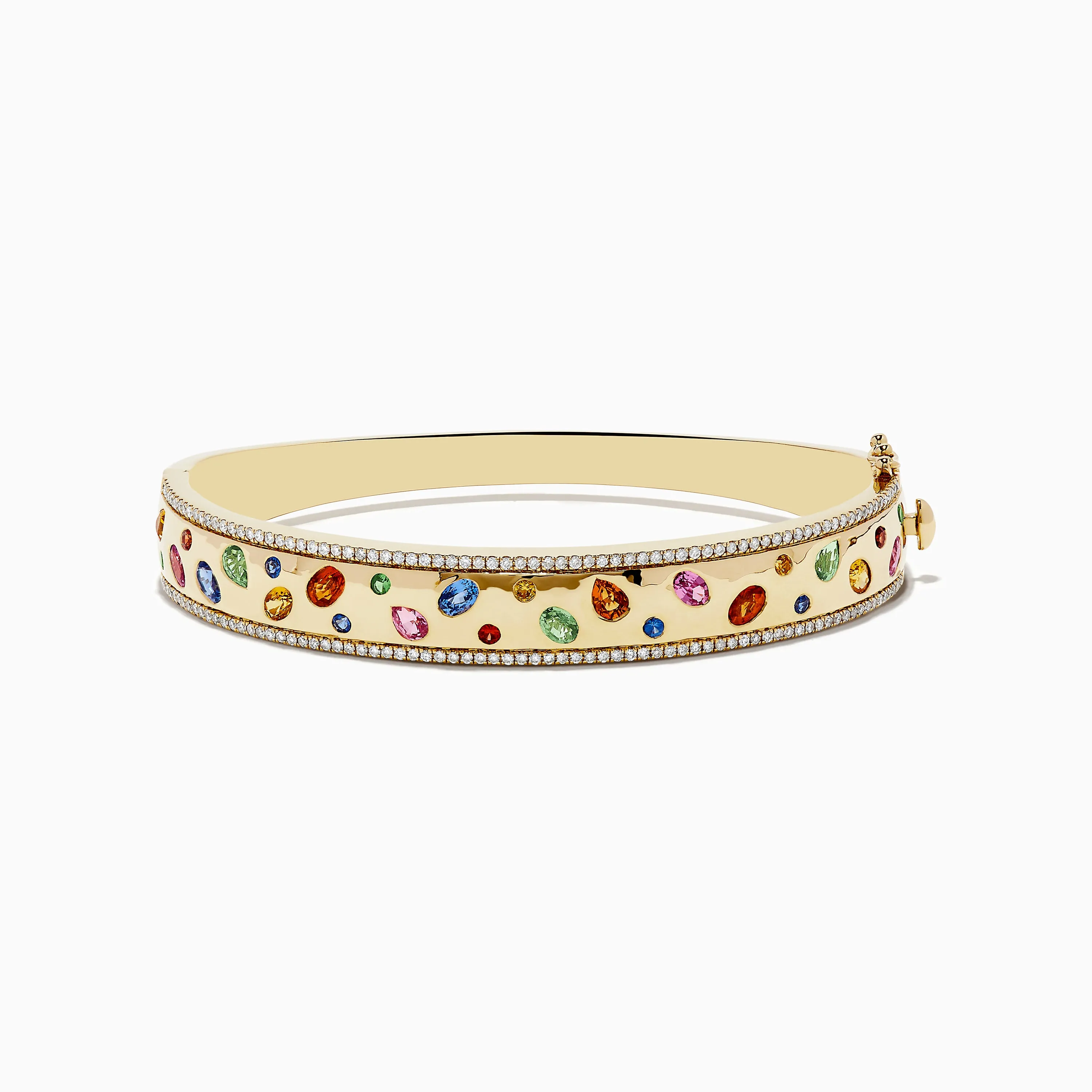 Watercolor 14k Yellow Gold Bezel Set Multi Sapphire Bangle