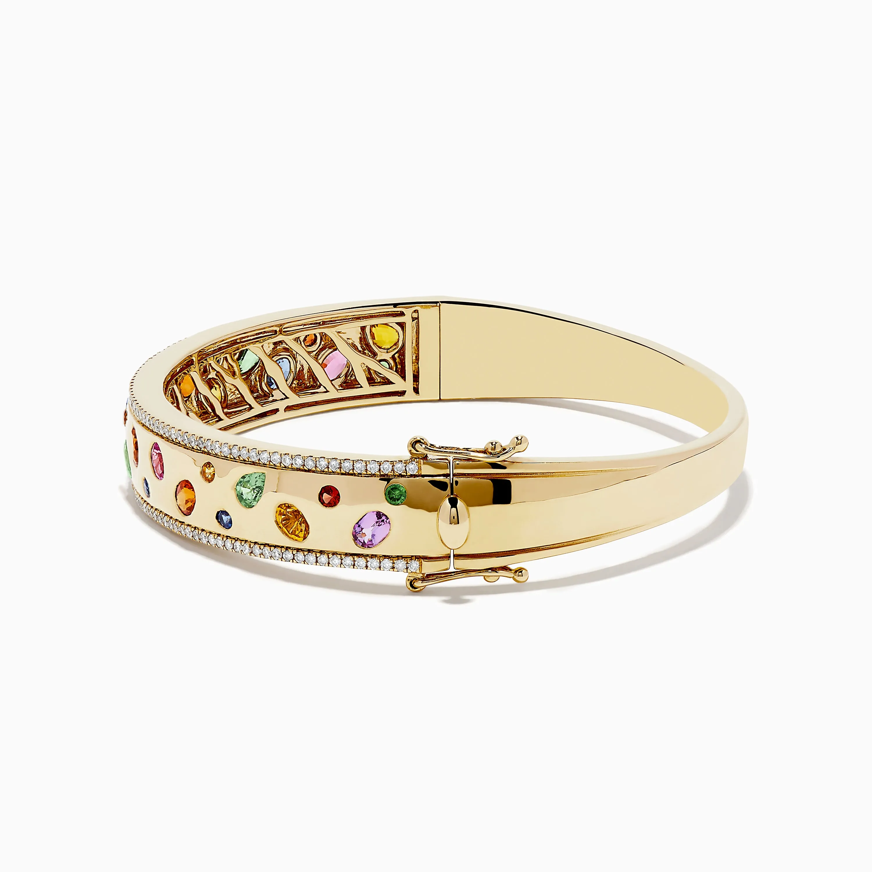 Watercolor 14k Yellow Gold Bezel Set Multi Sapphire Bangle