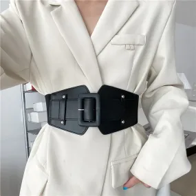 Wide Elastic Leather Waistband Belt