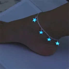 Wind blue pentagonal star tassel anklet
