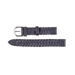 Women's 12mm Italian Black Leather Braided WatchBand