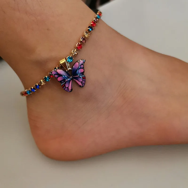 Women's Rhinestone Butterfly Pendant Anklet