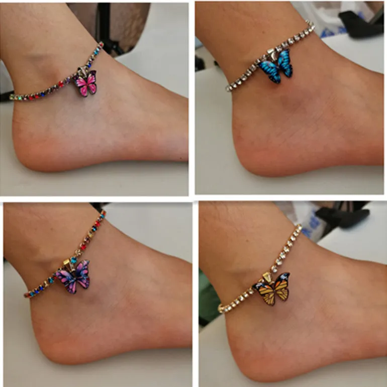 Women's Rhinestone Butterfly Pendant Anklet