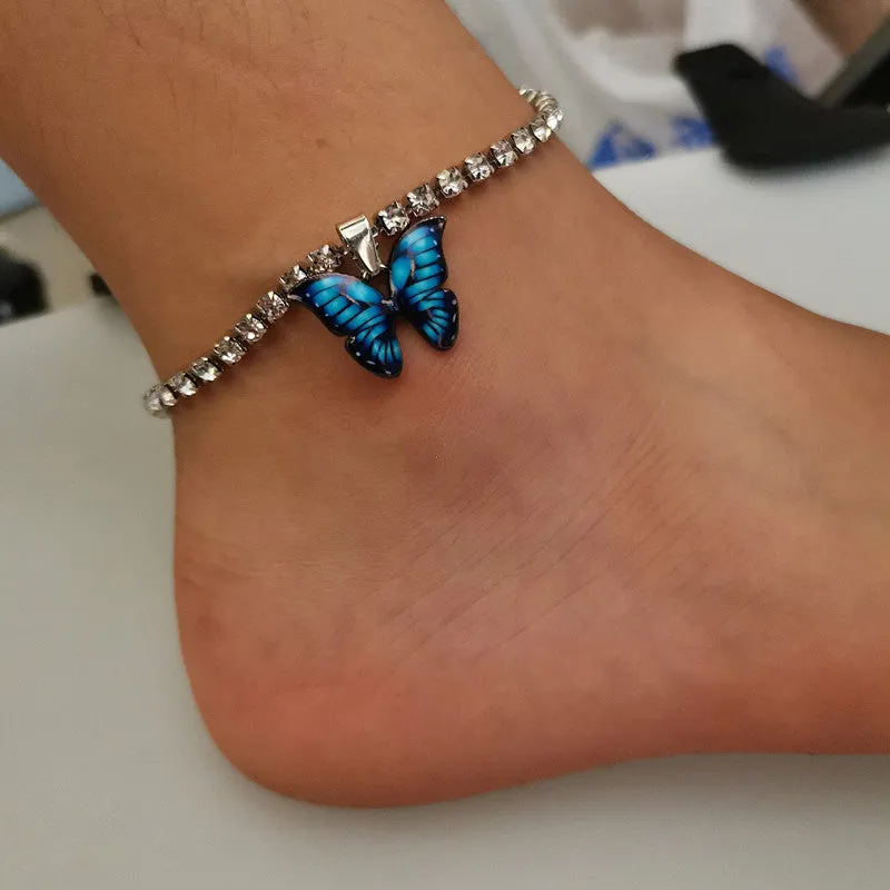 Women's Rhinestone Butterfly Pendant Anklet