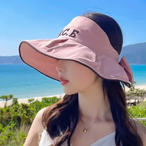 Women's Summer Shade Cap Fashion Letter Embroidery Empty Ceiling Design Sun Hat Female Travel Bow Bucket Hat