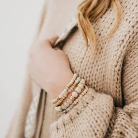 Wooden Bead and Stone Bracelet - Natural/Mint
