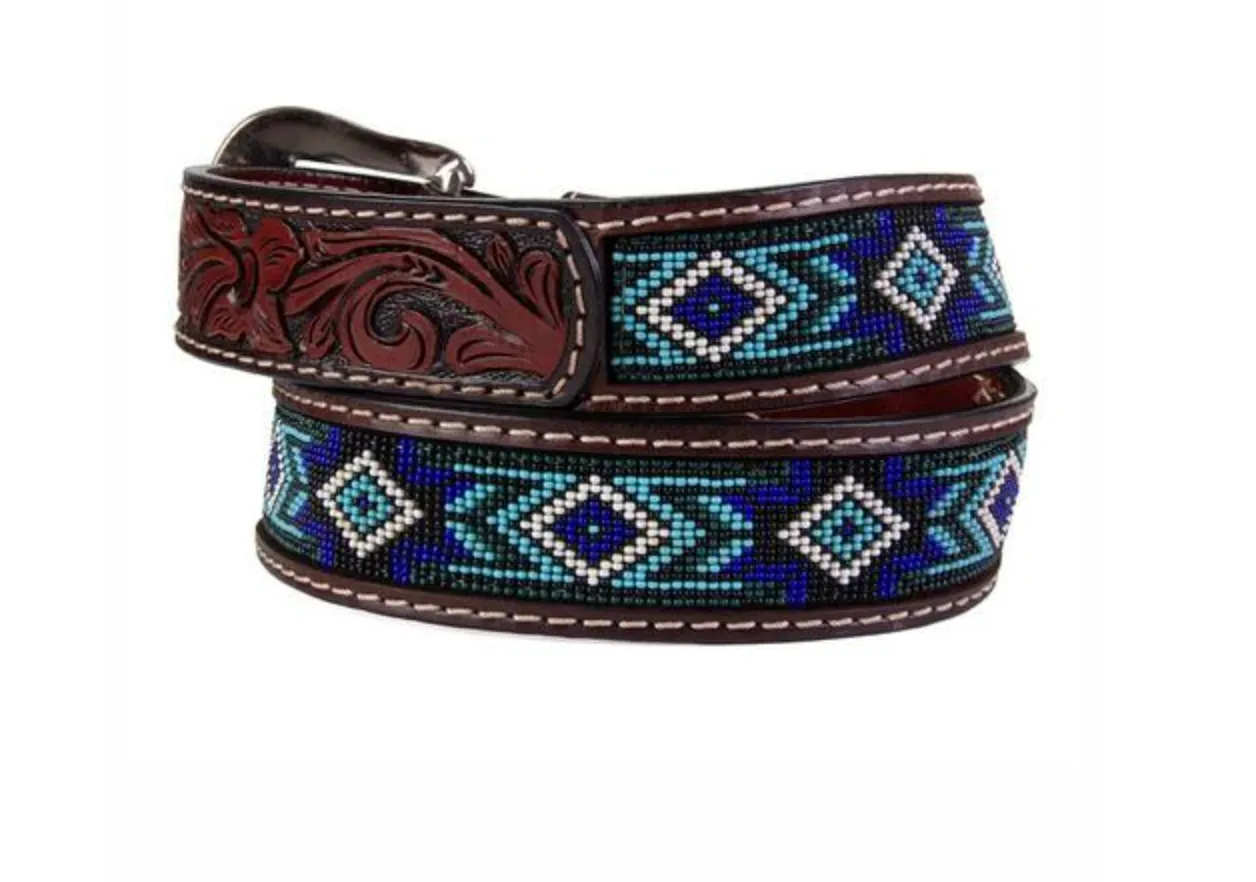 XIBB101 - Twisted X Blue Beaded Leather Belt