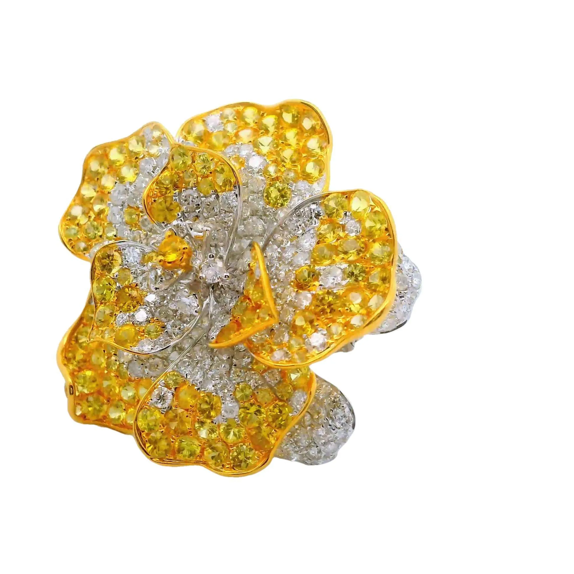 Yellow Sapphire Diamond 18k White Gold Flower Cocktail Ring