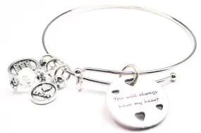 You Will Always Have My Heart With Hearts Expandable Bangle Bracelet