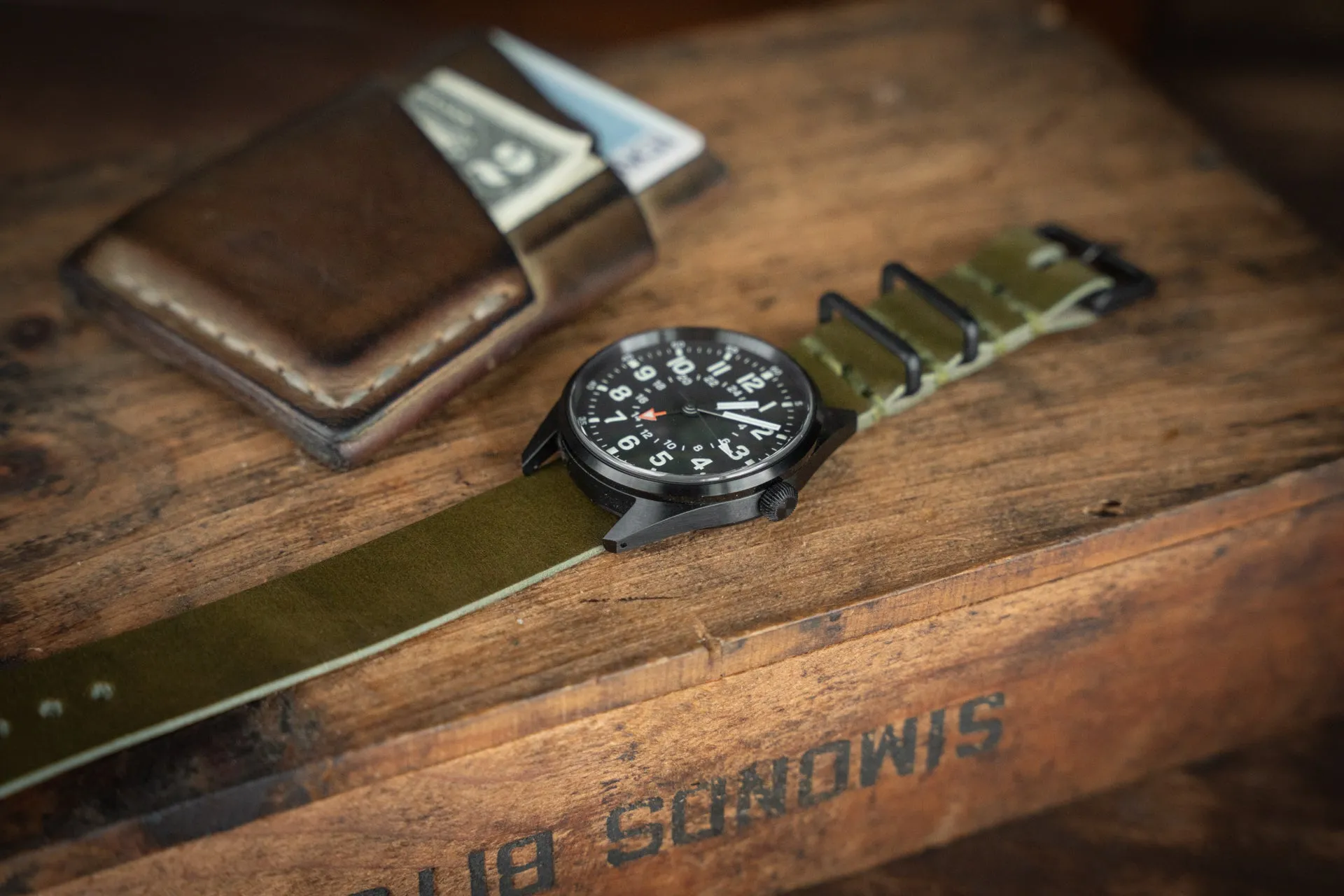 ZULU Leather Watch Strap Olive Green