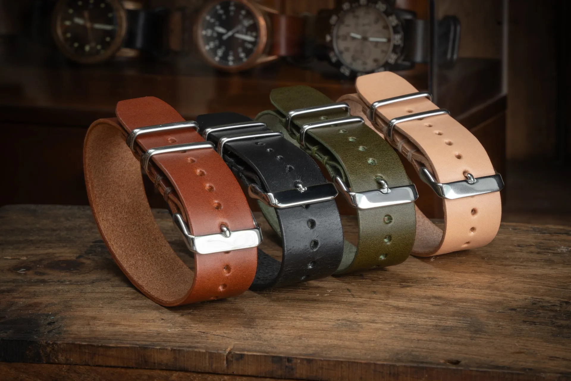 ZULU Leather Watch Strap Olive Green