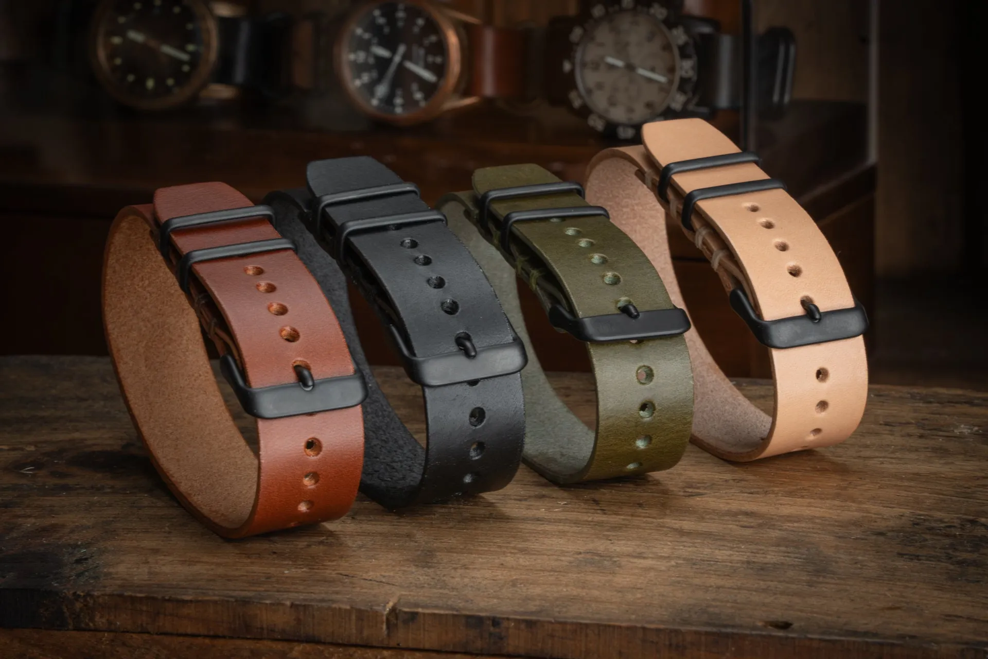 ZULU Leather Watch Strap Olive Green